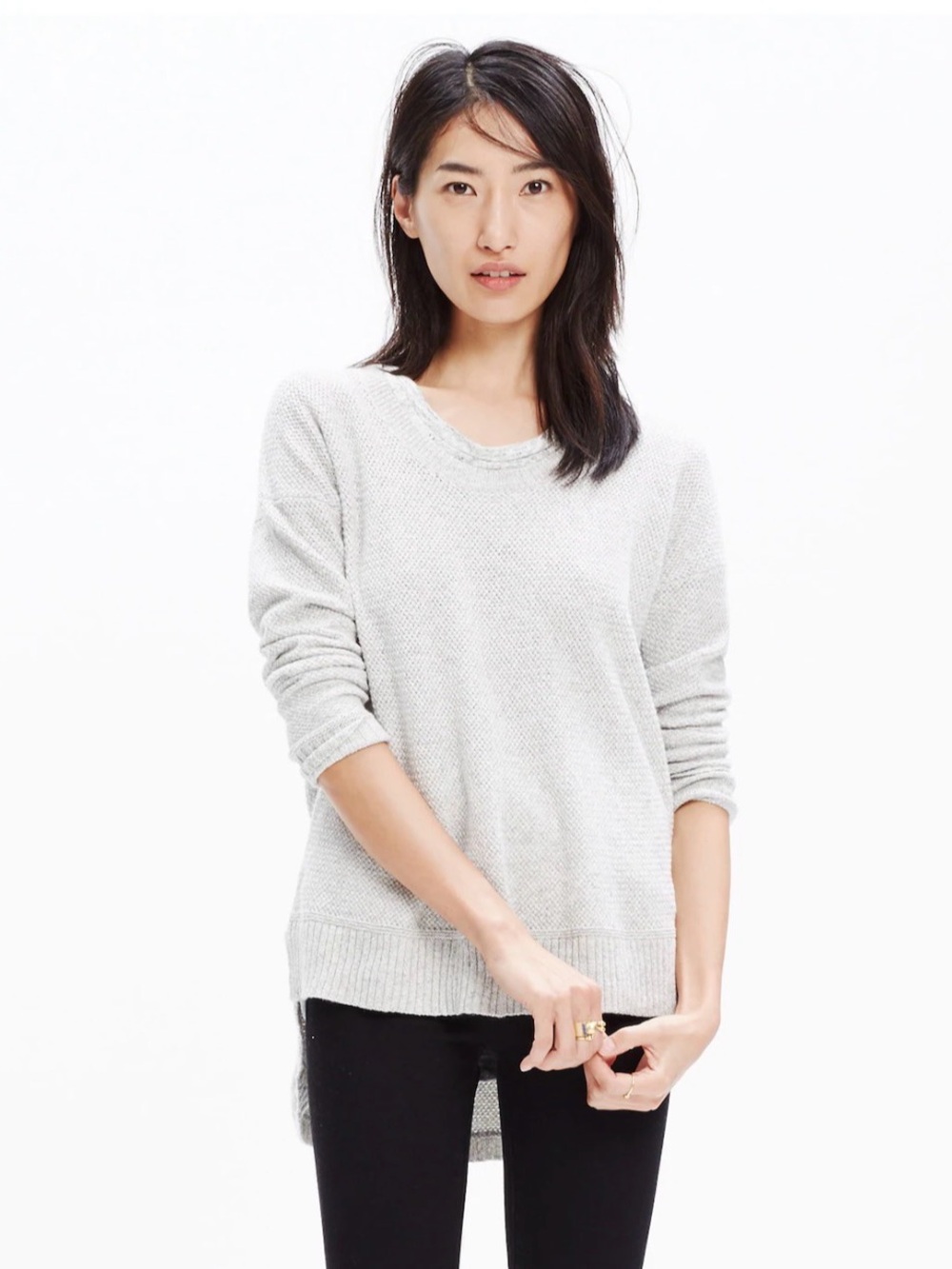 Madewell Chronicle Texture Pullover Sweater Marled Smoke Gray Small